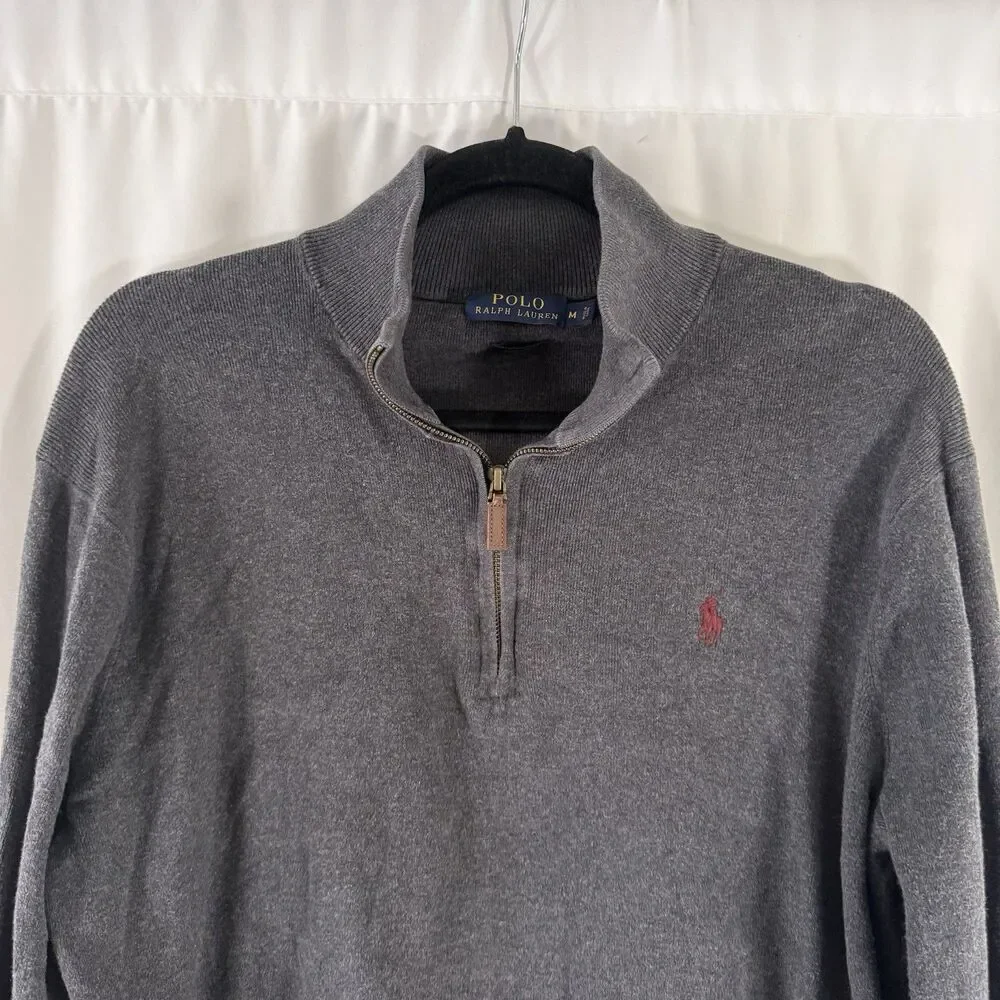 Polo Ralph Lauren Sweater Men's Medium Grey 1/4 Zip Turtleneck Pima Cotton